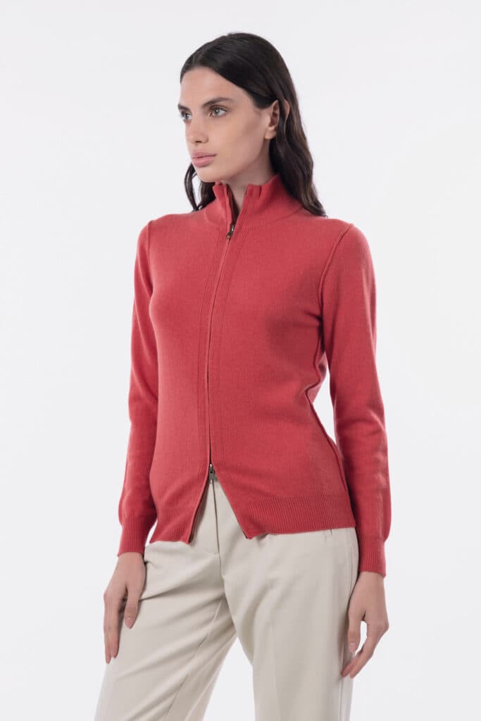 Stand-up collar cardigan with zip