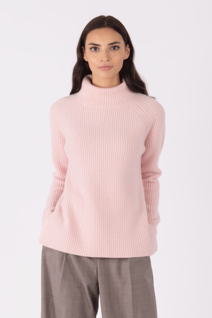English rib-knit high-neck