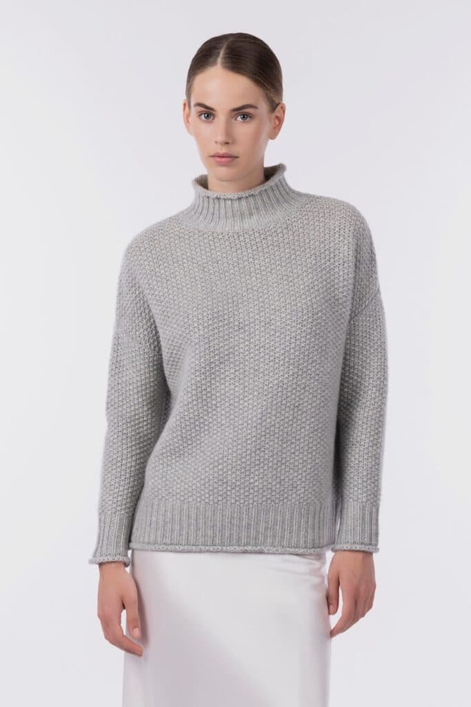 Moss Stitch Pullover with funnel Neck