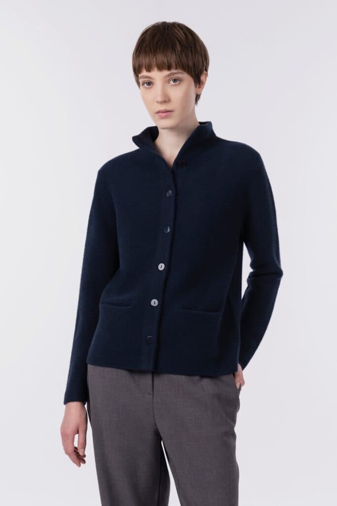 Stand collar cardigan with pockets