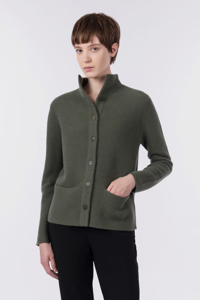 Stand collar cardigan with pockets