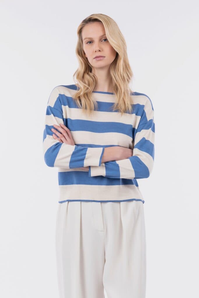 Boat neck pullover with stripes