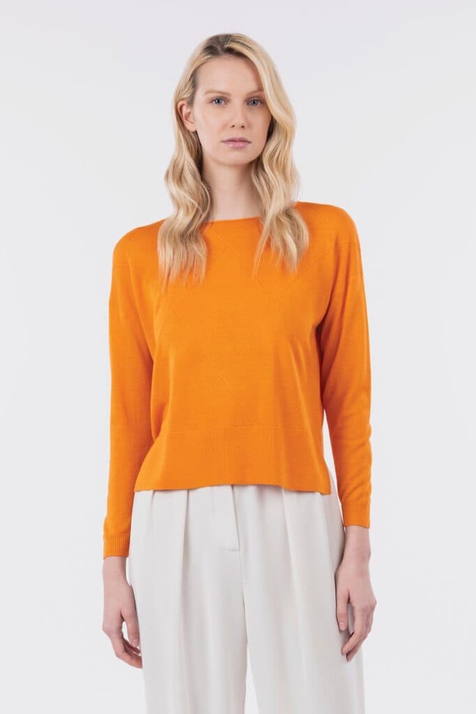 Asymmetric diamond-patterned sweater