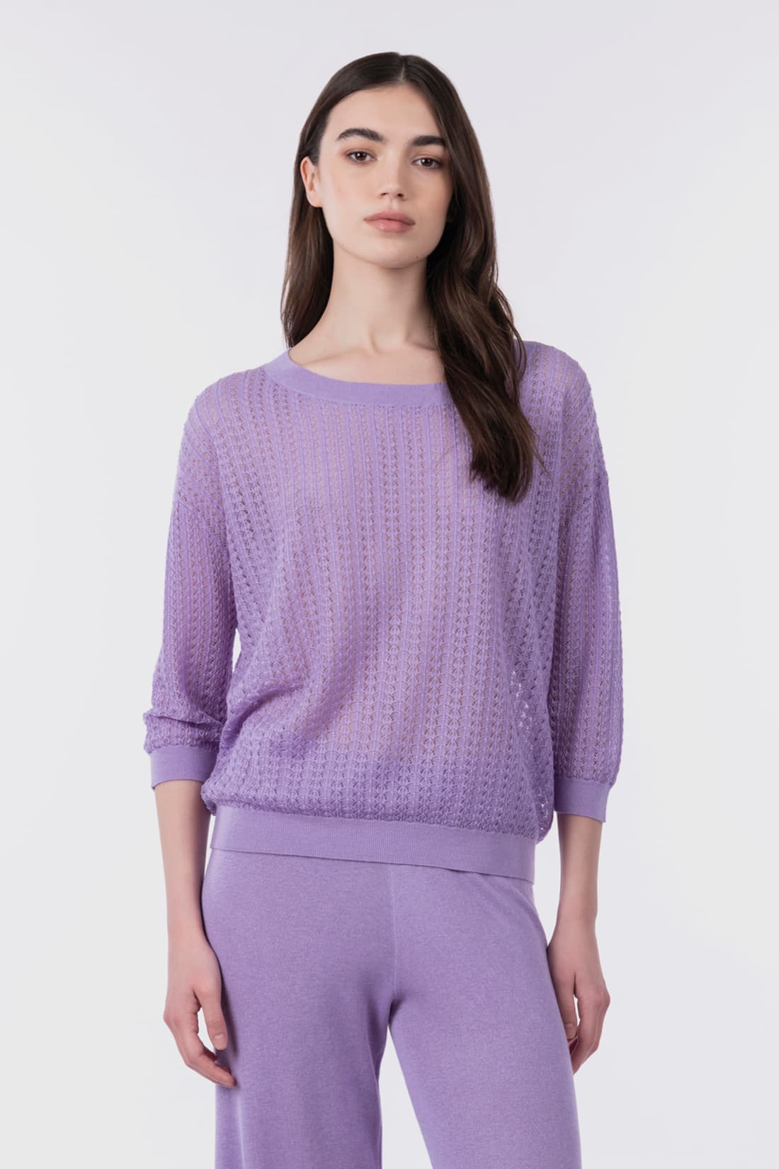 Feinstrick-Lochmusterpullover