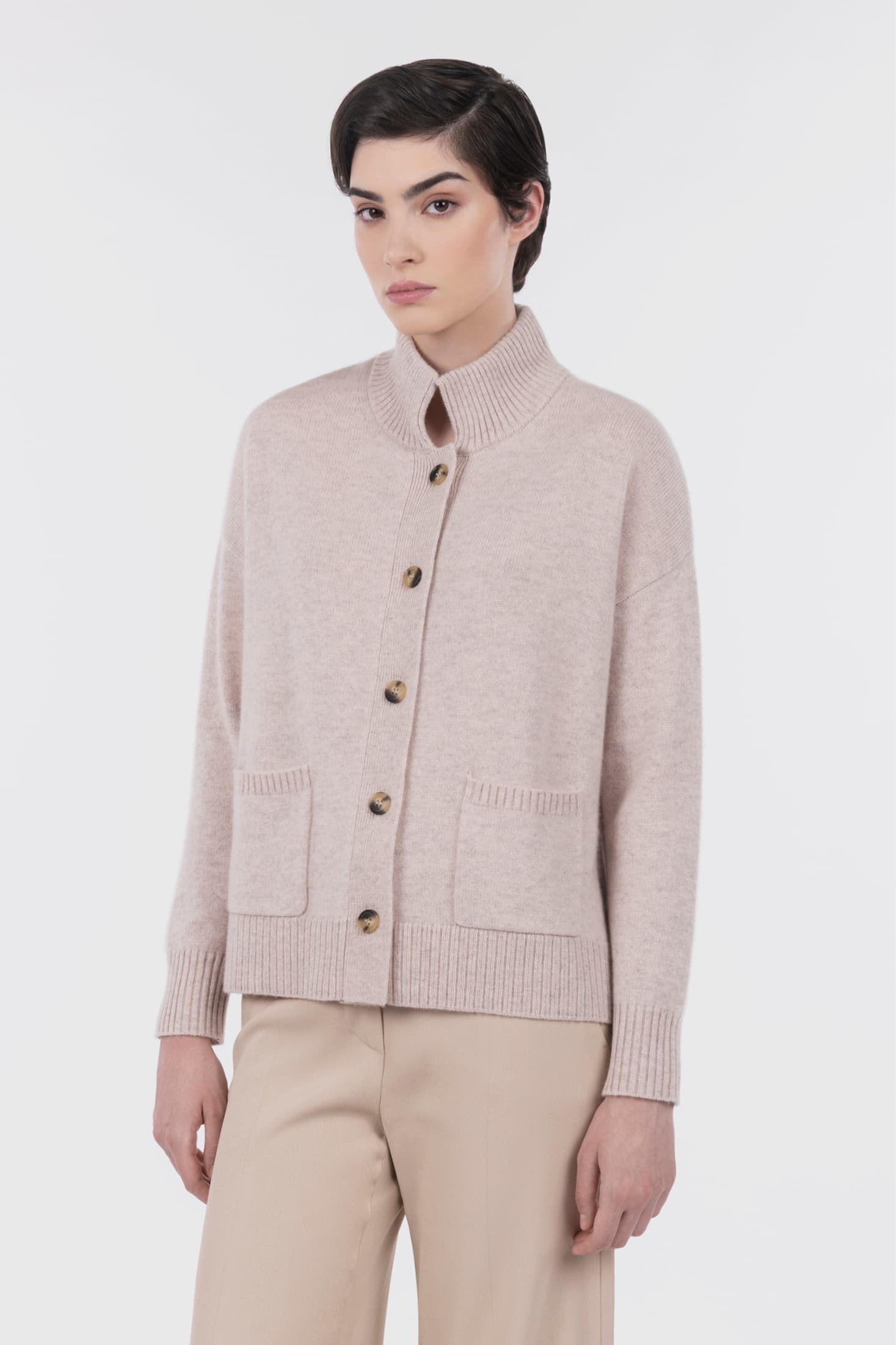 Stand Collar Button Cardigan