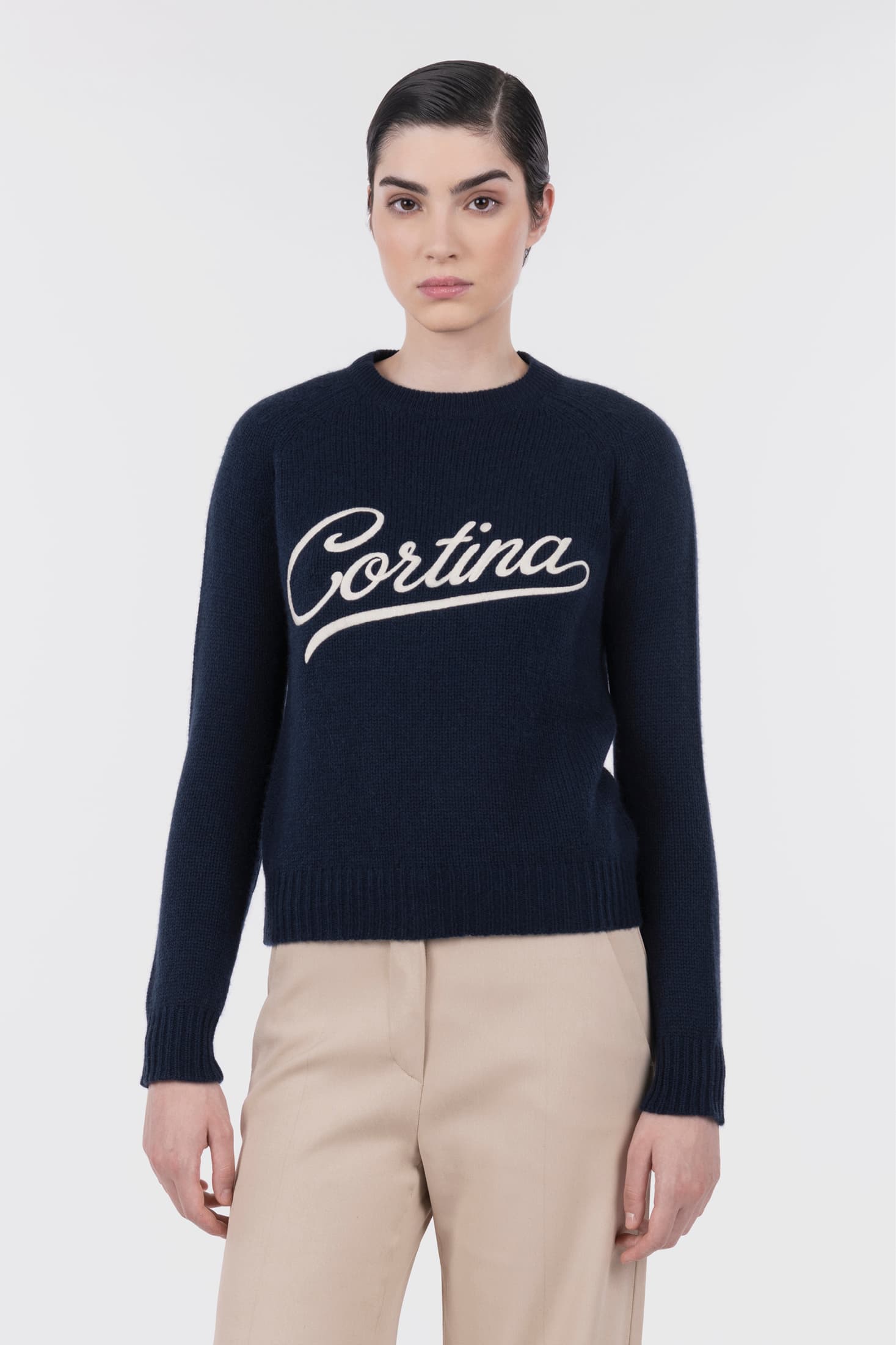 Crew Neck Sweater with Cortina Embroidery