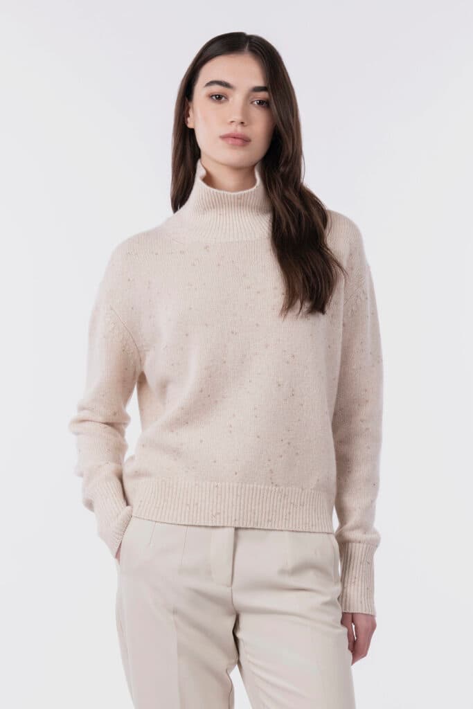 Metallic Funnel-Neck Pullover