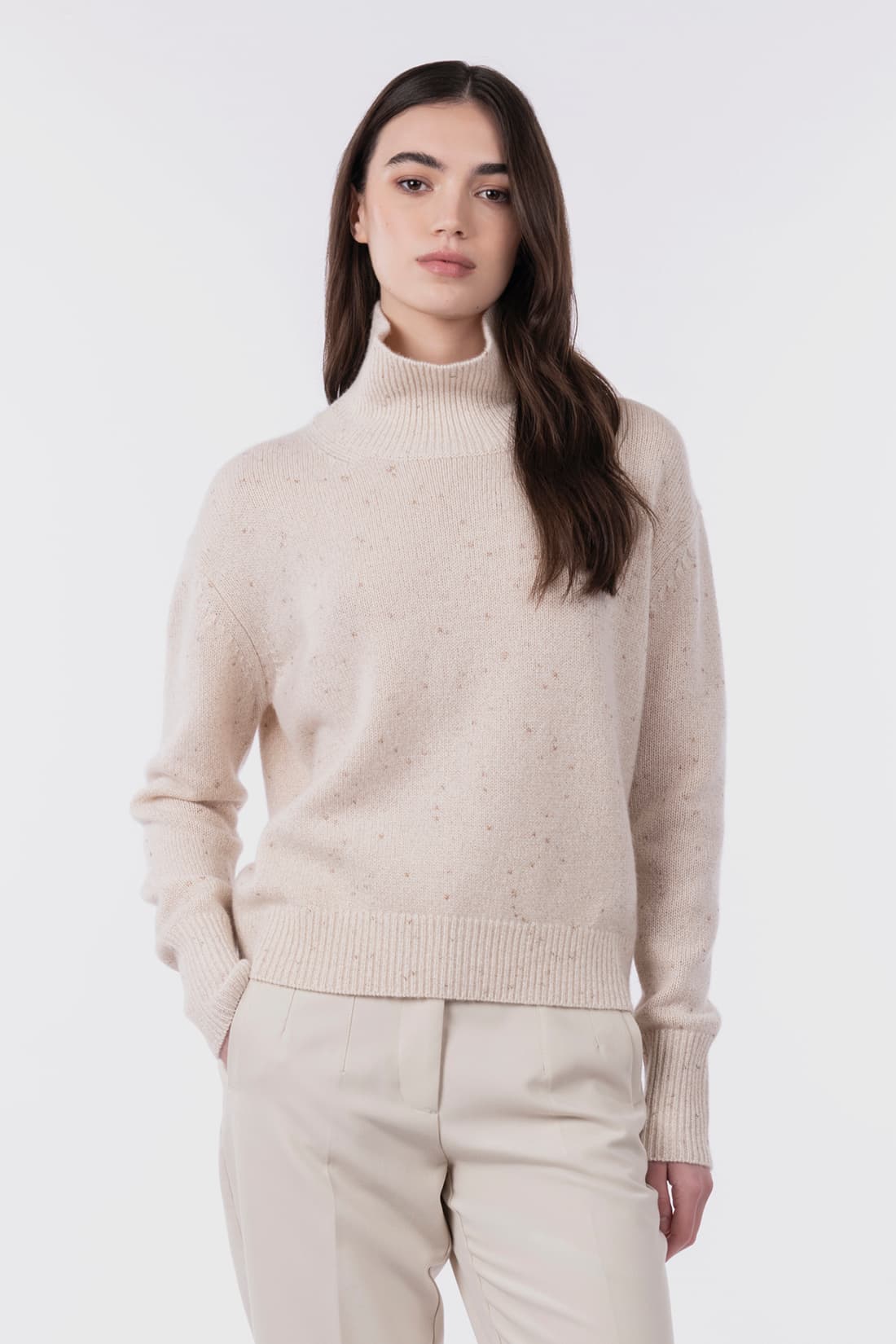 Metallic Funnel-Neck Pullover