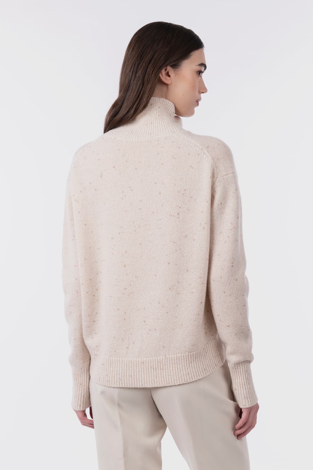 Metallic Funnel-Neck Pullover