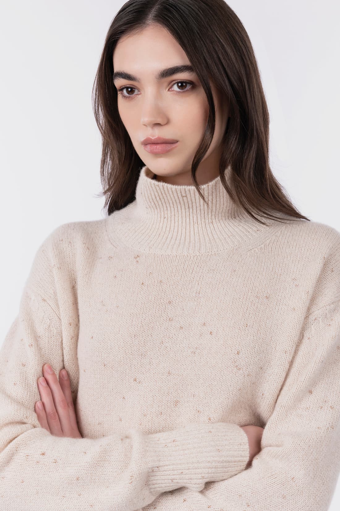 Metallic Funnel-Neck Pullover