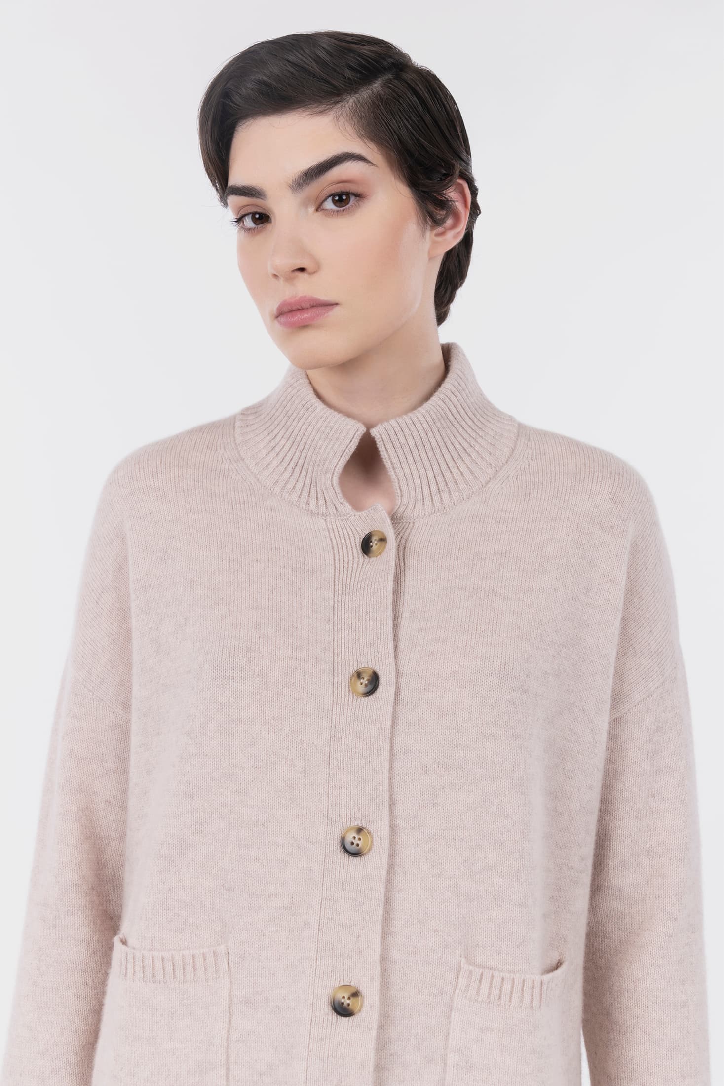 Stand Collar Button Cardigan